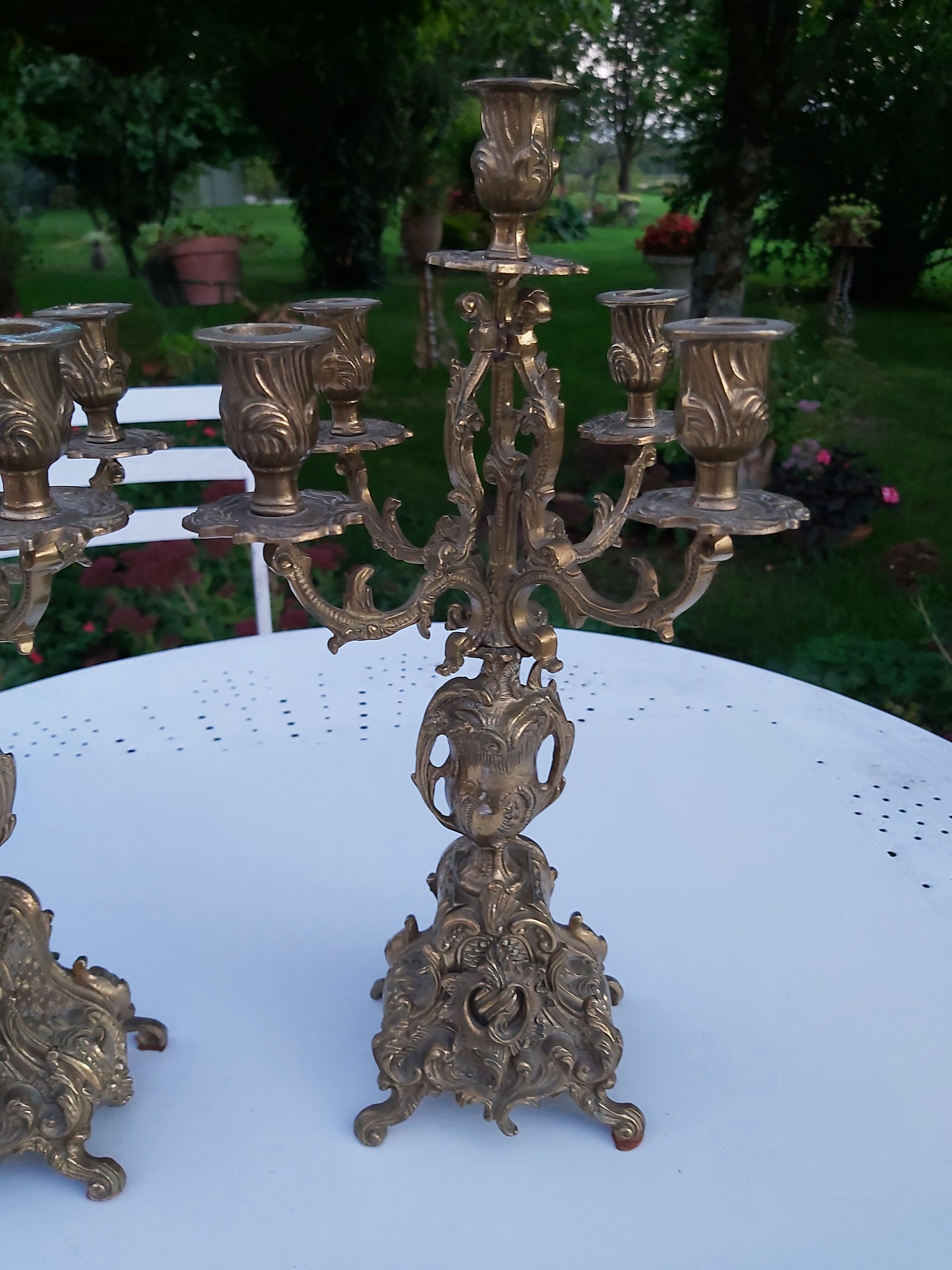 Pair of bronze chandeliers