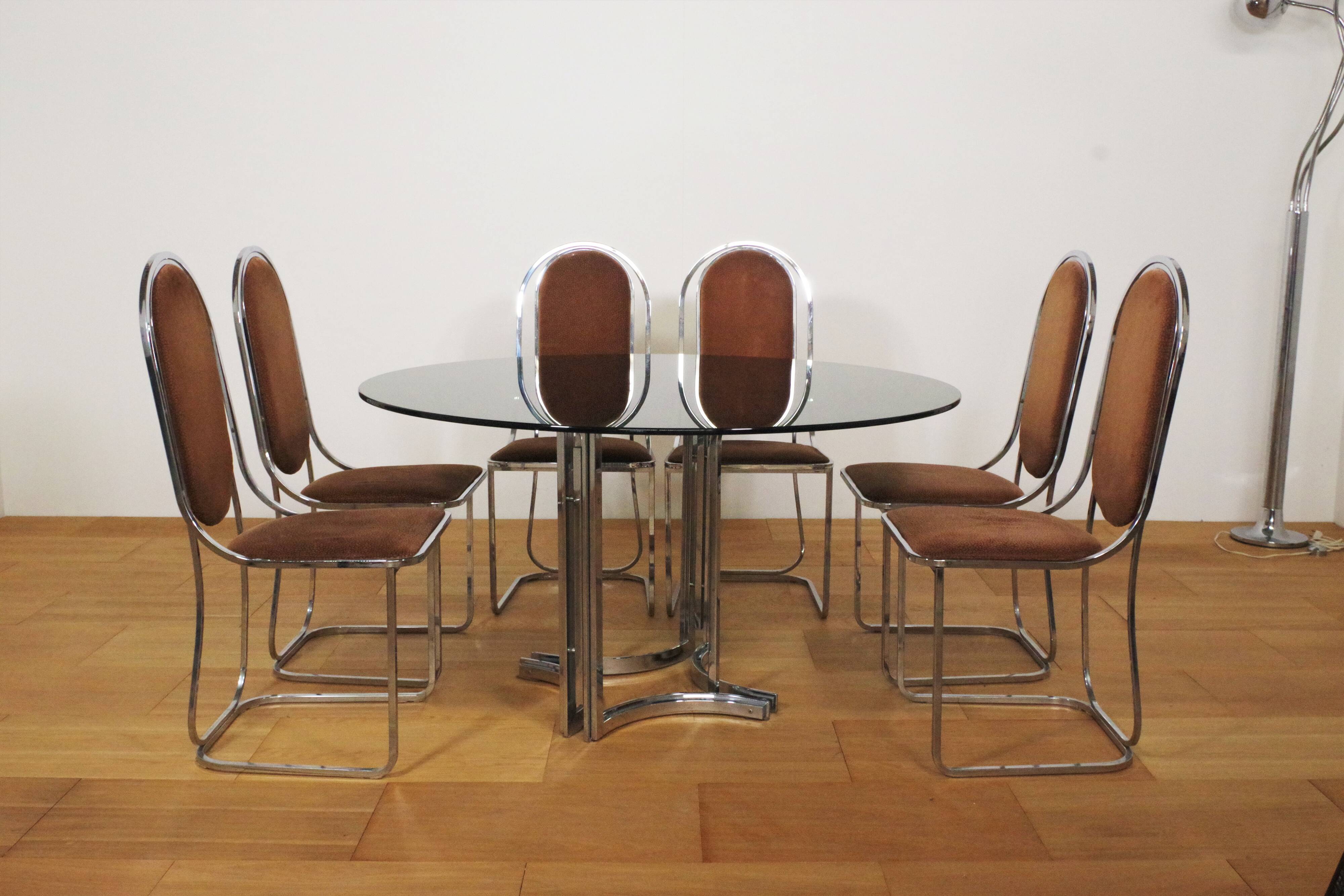 Dining room table and 6 chairs by Alessandro Alpizzi, 1970s, Set of 7