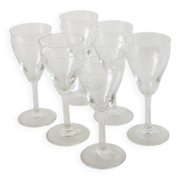 Lot de 6 verres à vin en cristal gravé, 1950