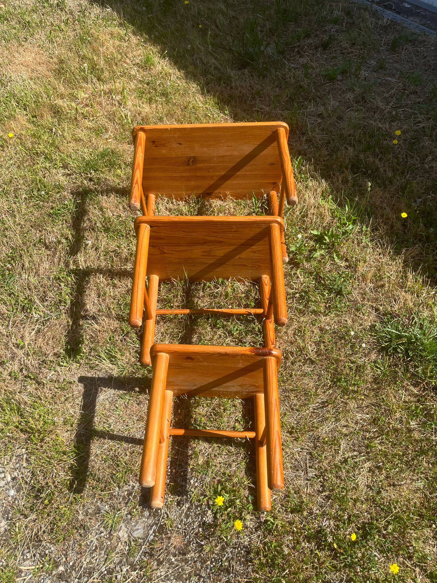 Vintage nesting table in chalet pine.