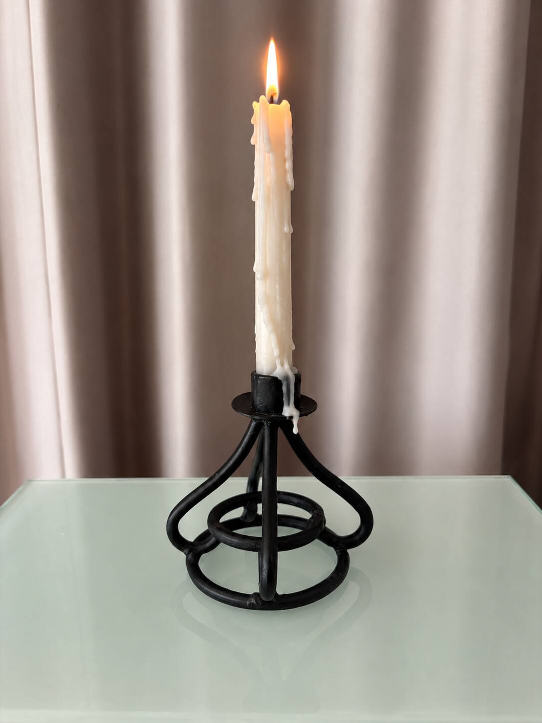 Vintage Black Wrought Iron Candle Holder – Sculptural Brutalist Design