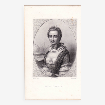 Portrait XIXe 1863 Émilie du Châtelet Le Tonnelier de Breteuil Femme de Lettres Mathématiques