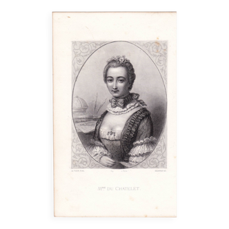 Portrait XIXe 1863 Émilie du Châtelet Le Tonnelier de Breteuil Femme de Lettres Mathématiques