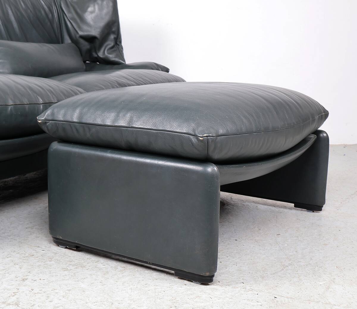 Leather Sofa with Pouf by Vico Magistretti for Cassina, 1980s, Set of 2