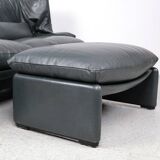 Canapé en cuir avec pouf par Vico Magistretti pour Cassina, années 1980, lot de 2