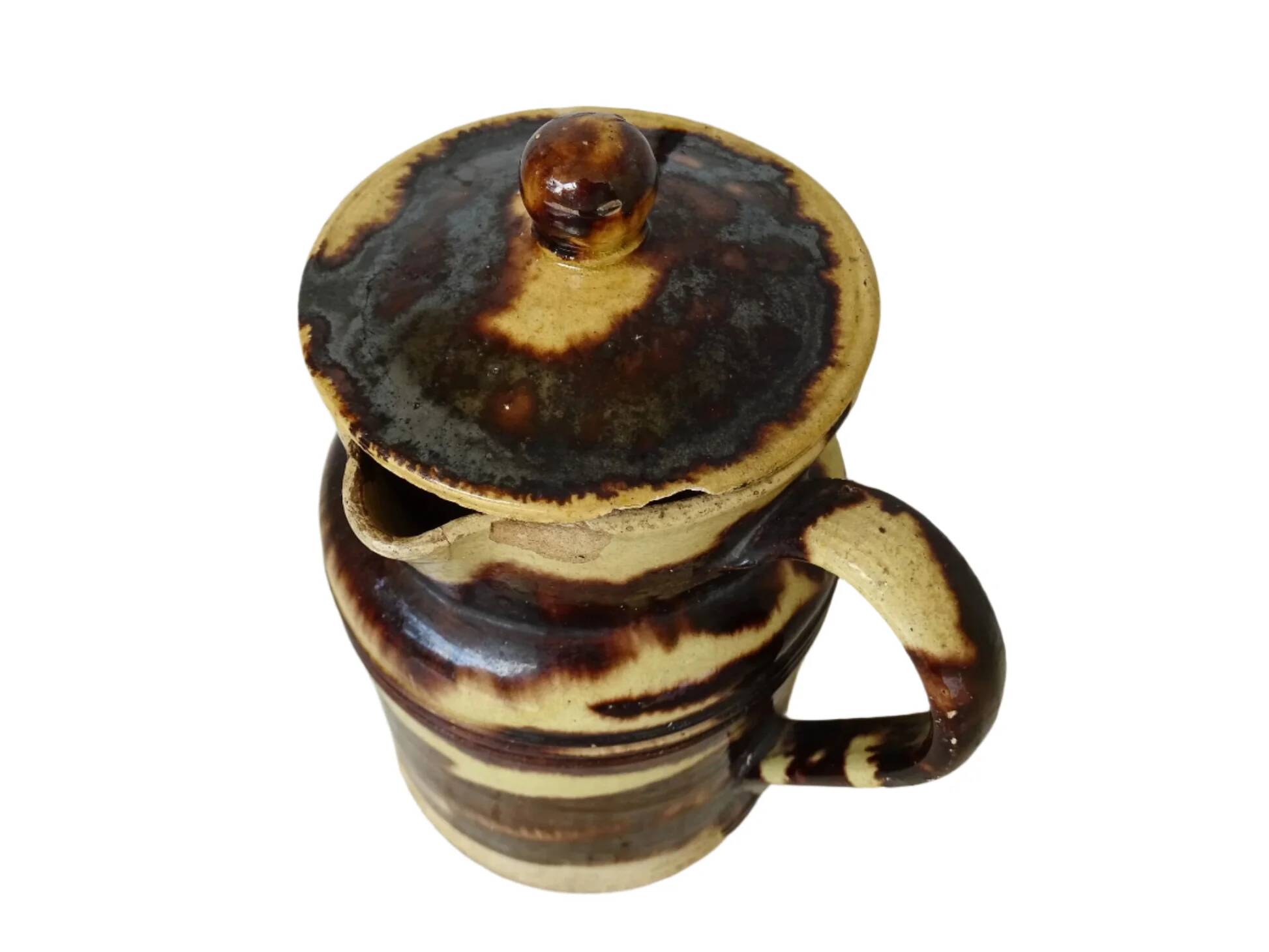 Pichet ancien en faïence française avec couvercle de Dieulefit