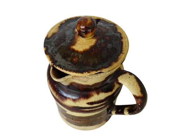 Pichet ancien en faïence française avec couvercle de Dieulefit