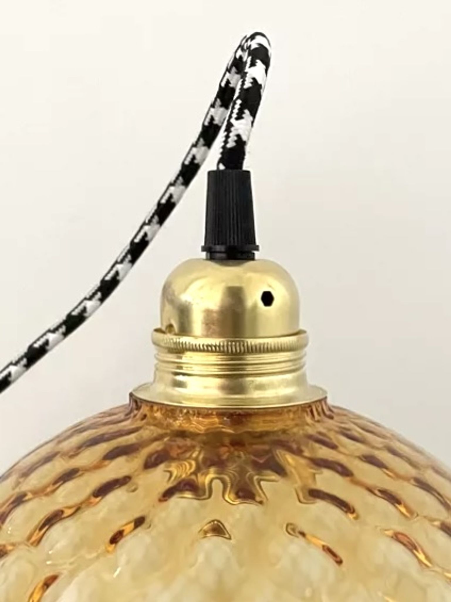 Set of two vintage amber glass pendant lamps electrified to nine