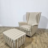 Winged armchair with footstool, 1960s.