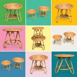 Pair of rattan tripod coffee tables 1950