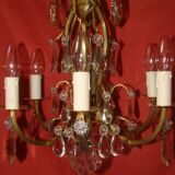 Six-armed crystal cage light fixture from the early 20th century