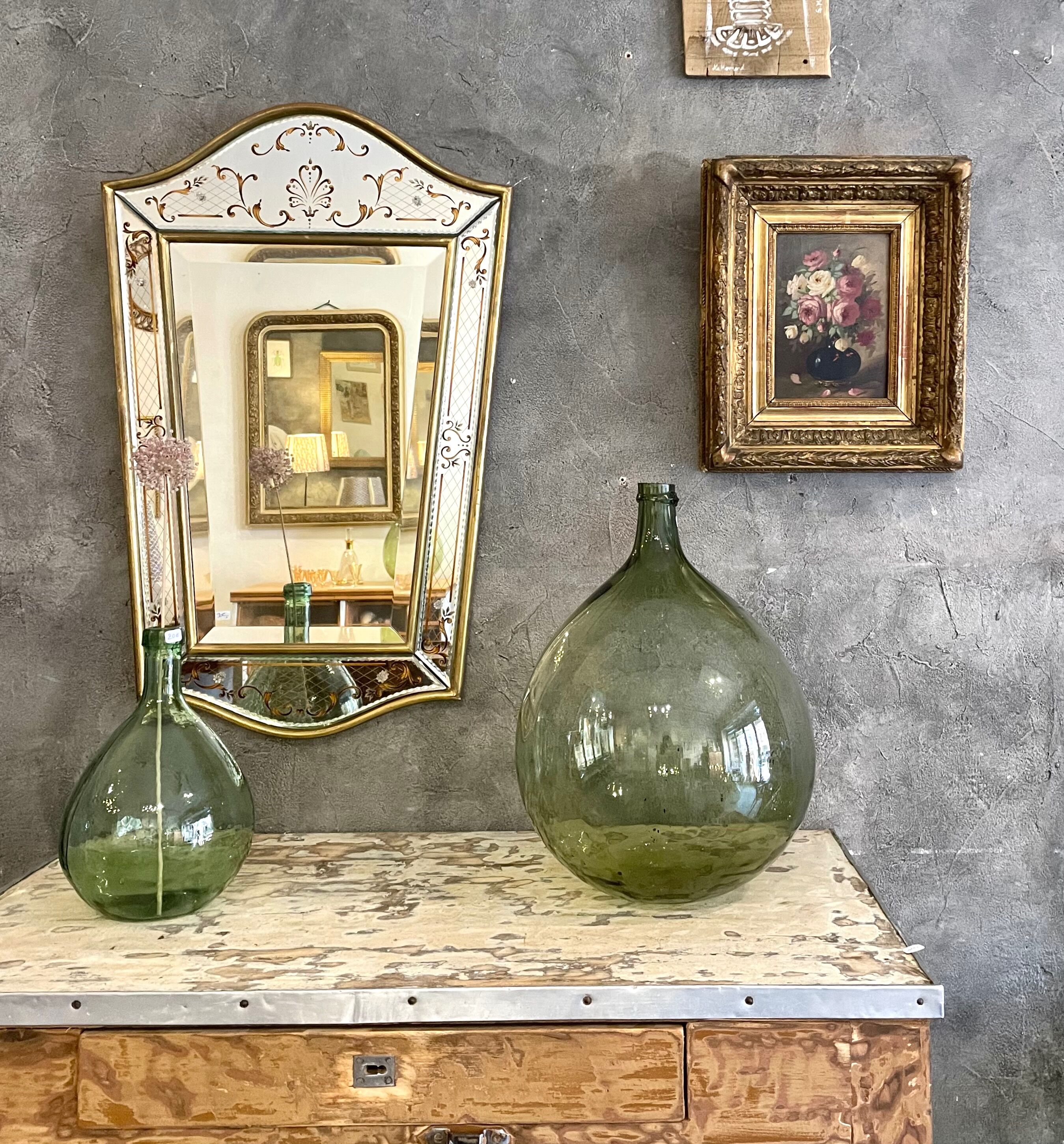 Golden framed flower bouquet painting