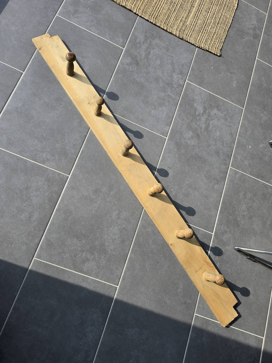 Antique wooden coat rack with 6 hooks