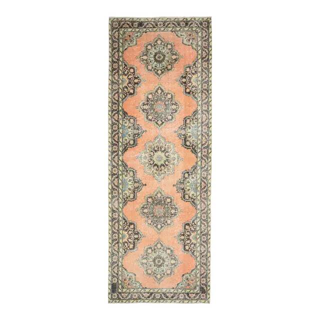 1970s Vintage Turkish Hand-Knotted Wool Cotton Orange Area Rug 138x394