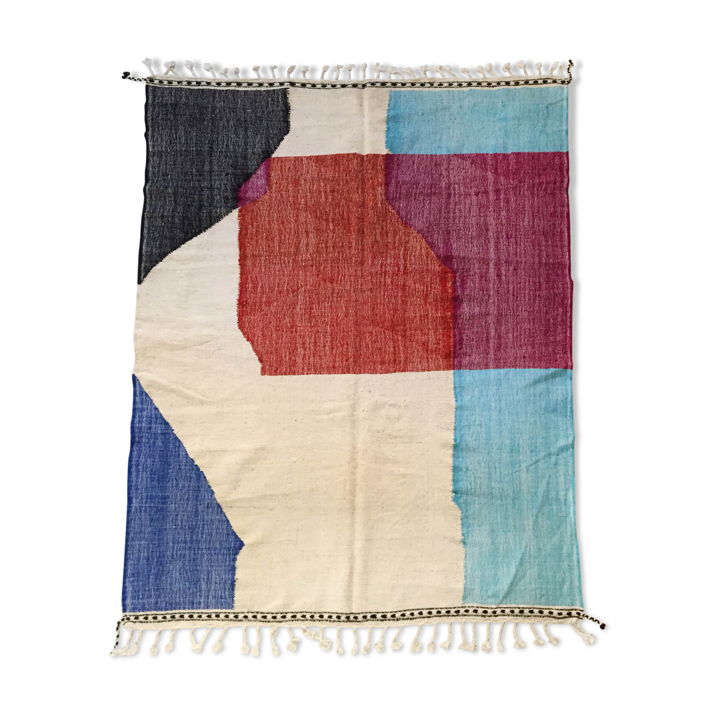 Moroccan Berber Kilim carpet ecru with colorful flats 264x204cm