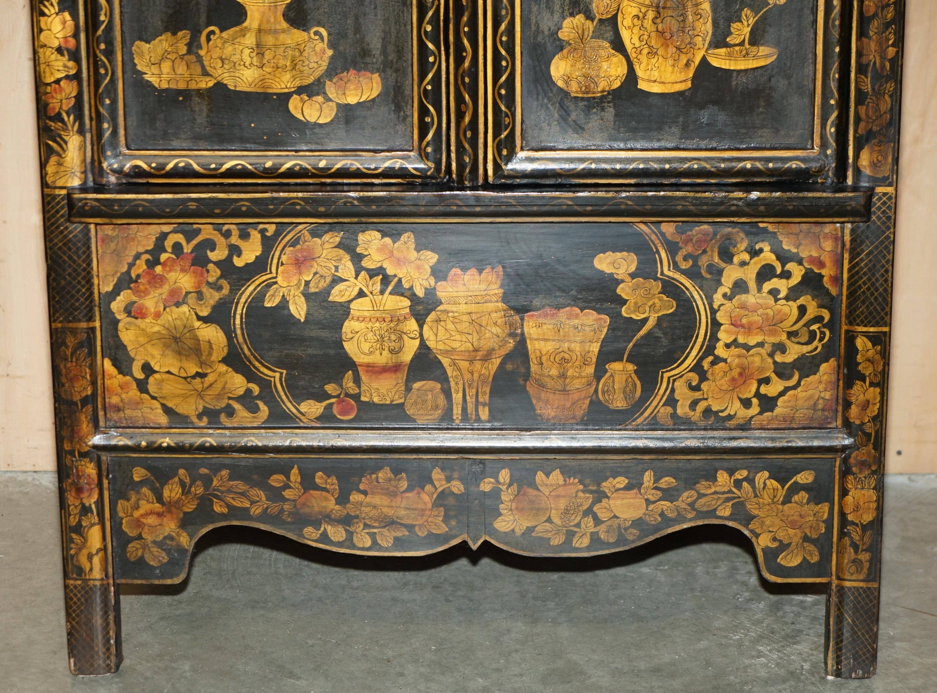 Chinese lacquered wedding cabinet painted circa 1920