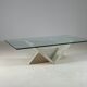 Table basse italienne en travertin et verre, 1970s