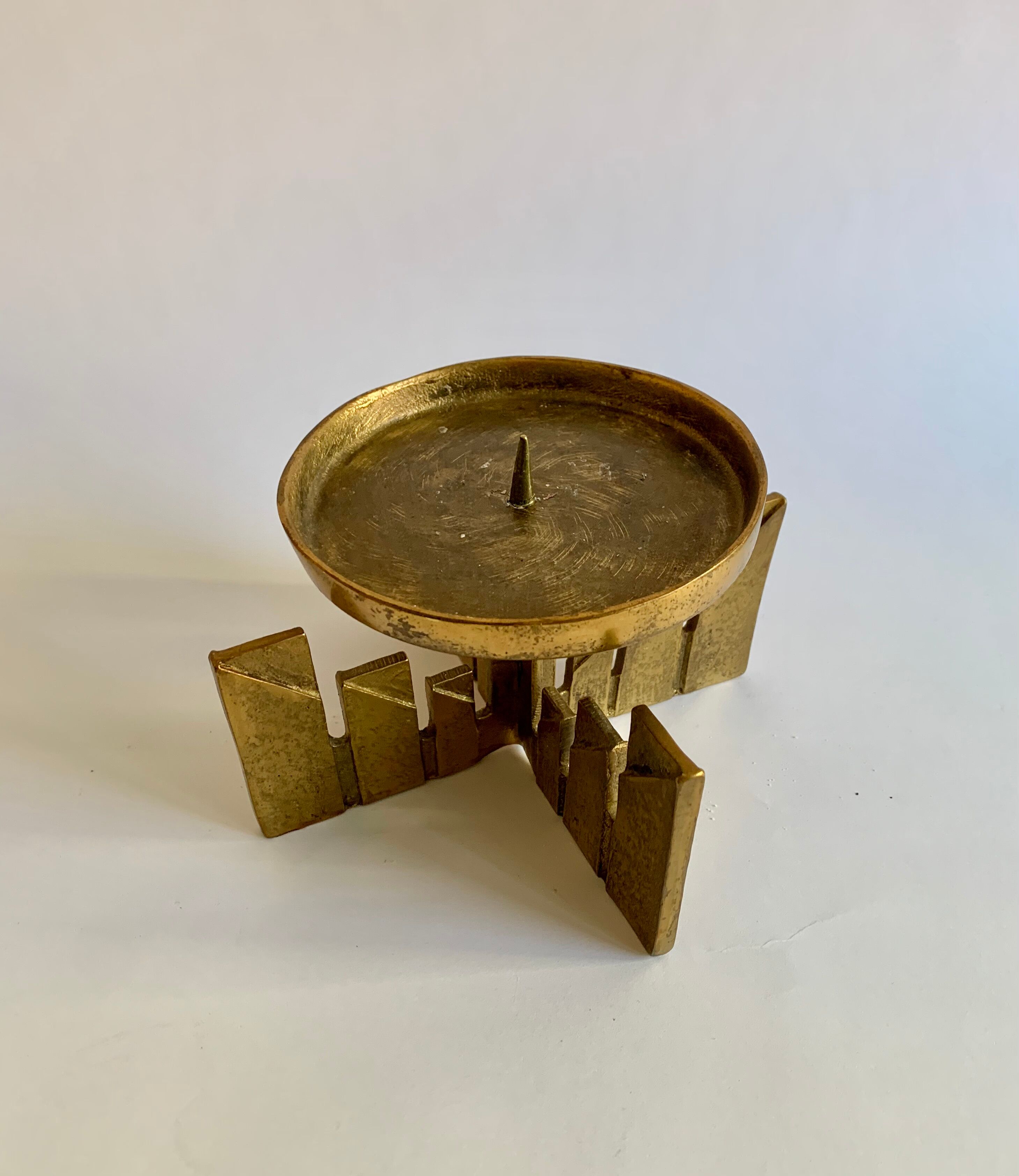Brutalist bronze candleholder, 1970s