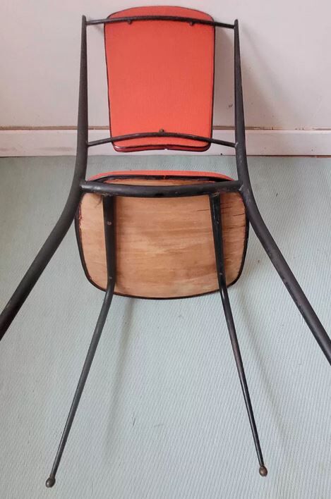 Pair of vintage chairs metal black skai red
