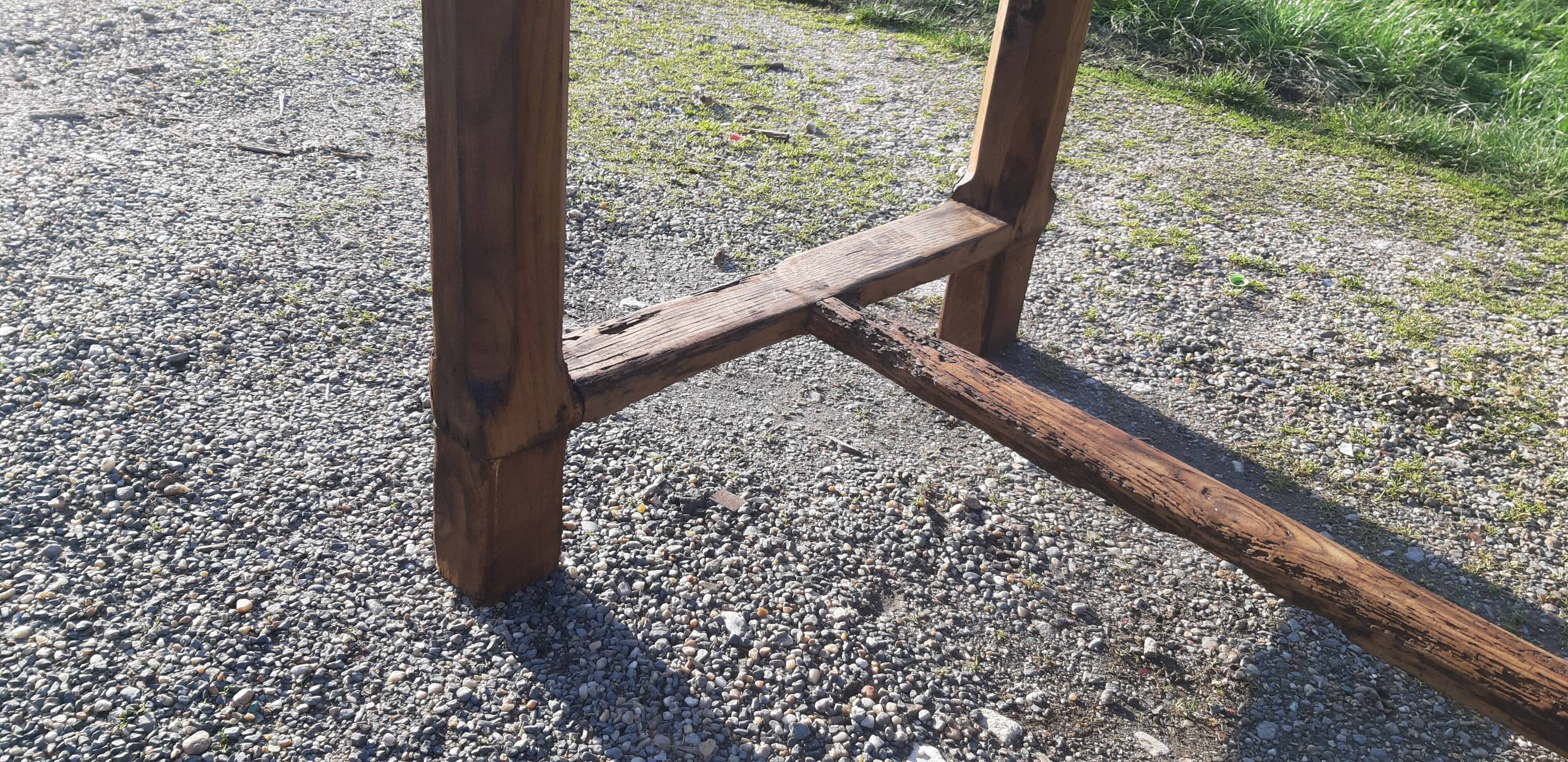 Country farm table xixth in chene, 2 drawers