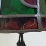 Lampe en fer forgé et vitraux par Augustin Louis Calmels, 1910