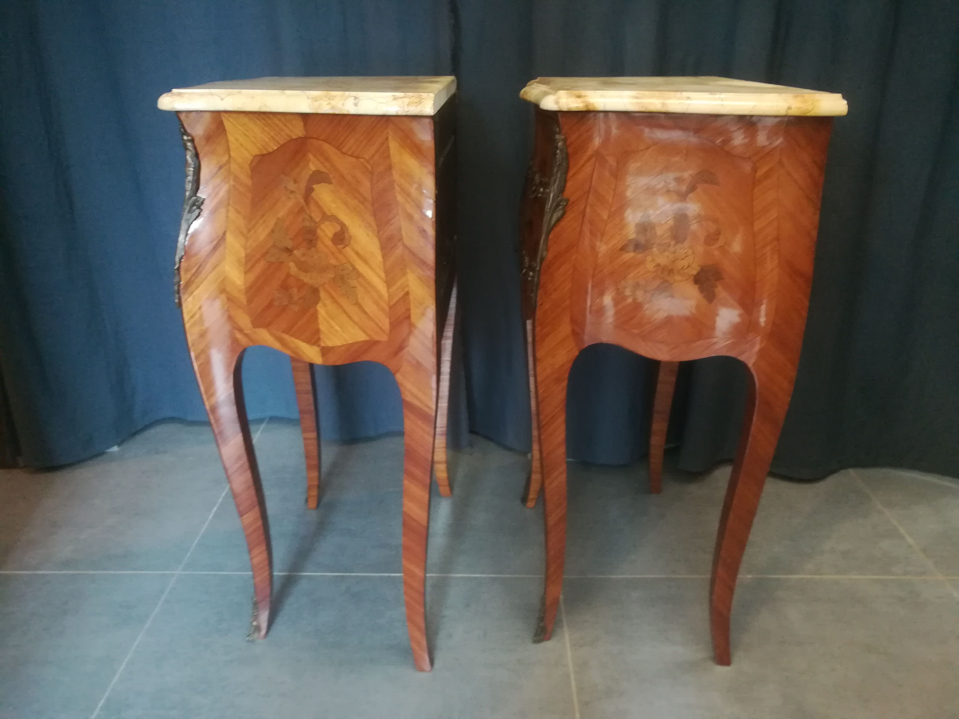 Pair of Louis XV style bedside tables in marquetry