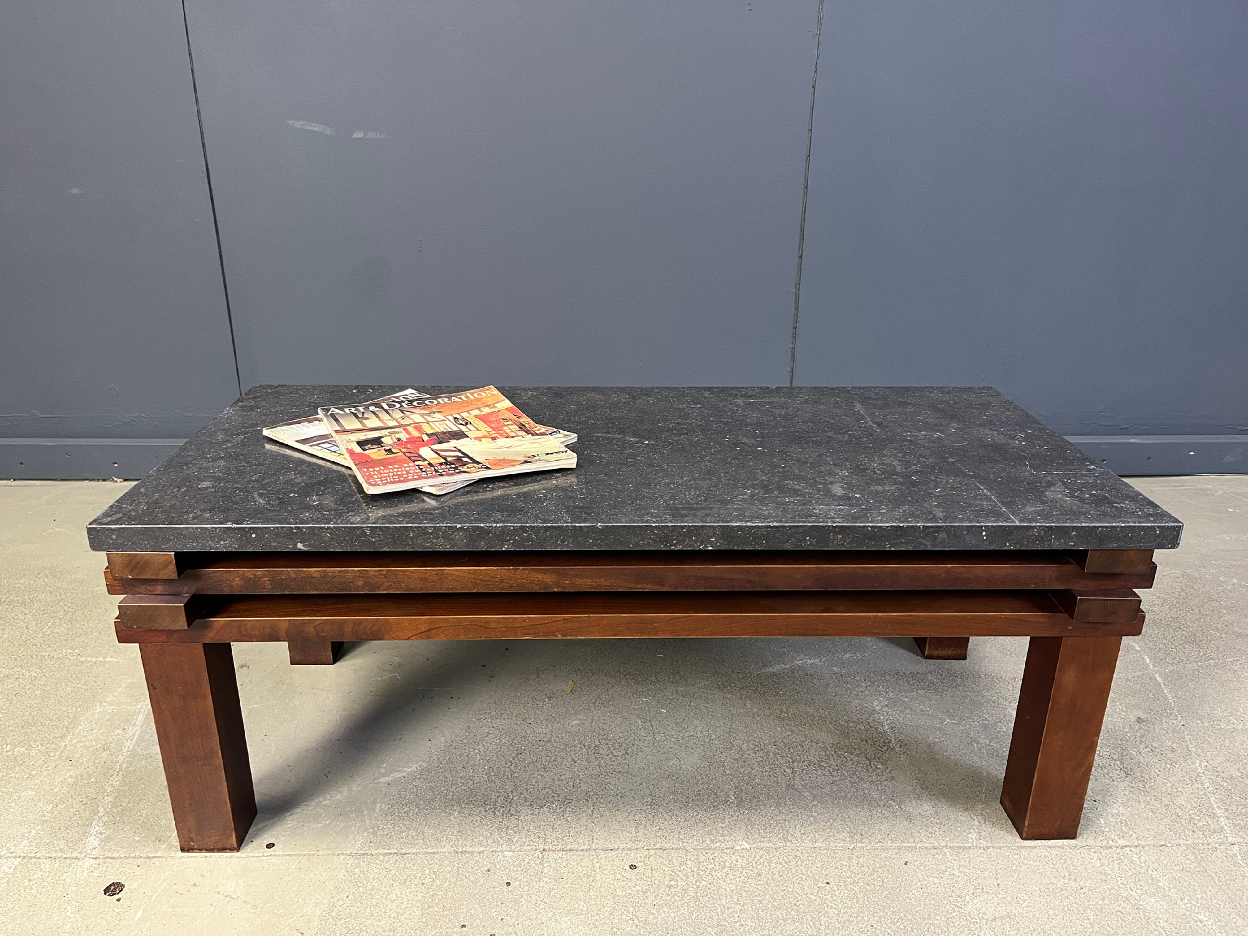 Vintage wooden and stone top coffee table, 1970s