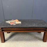 Vintage wooden and stone top coffee table, 1970s