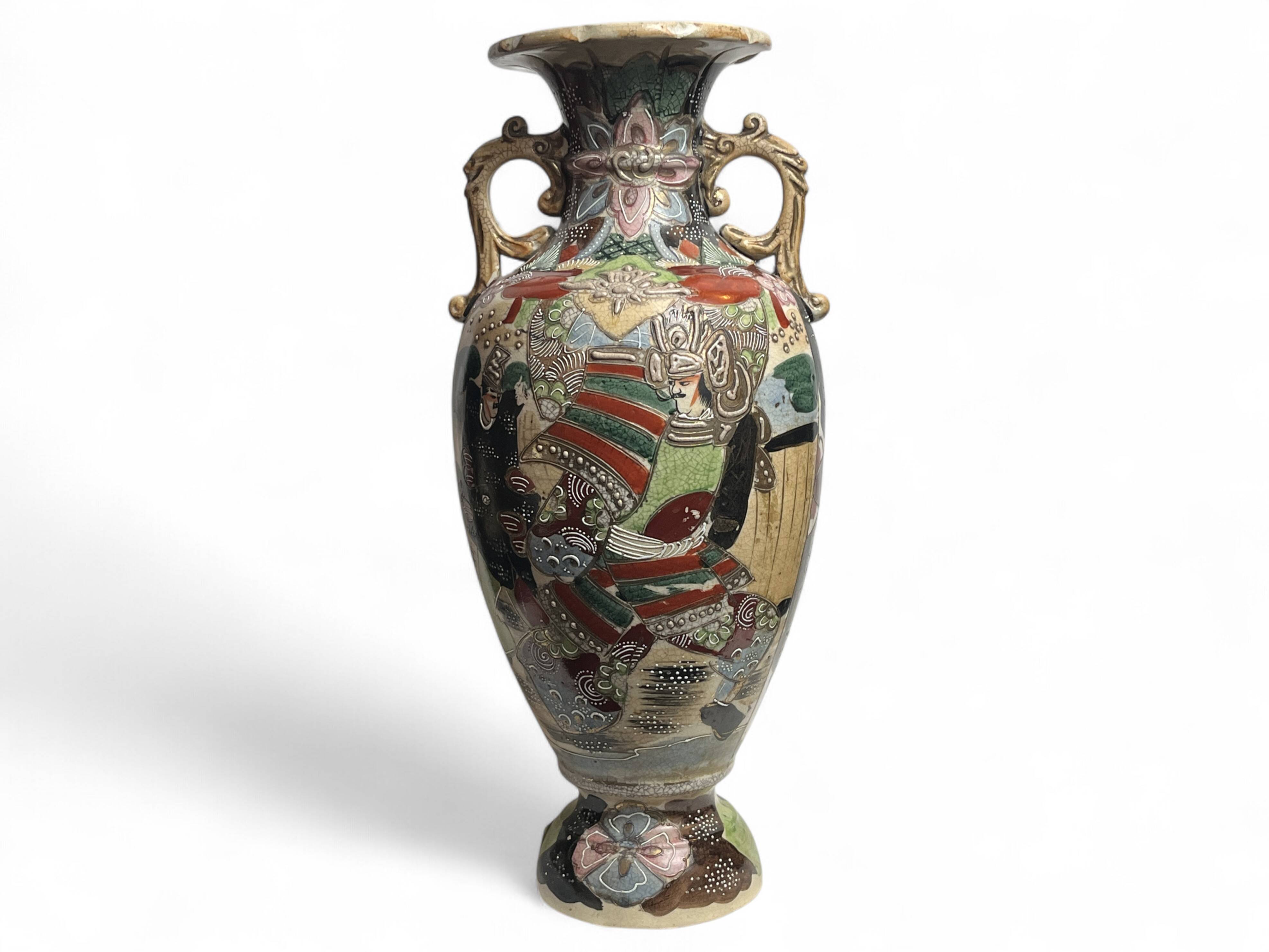 Japan, Satsuma vase with richly decorated handles, signed, early 20th century