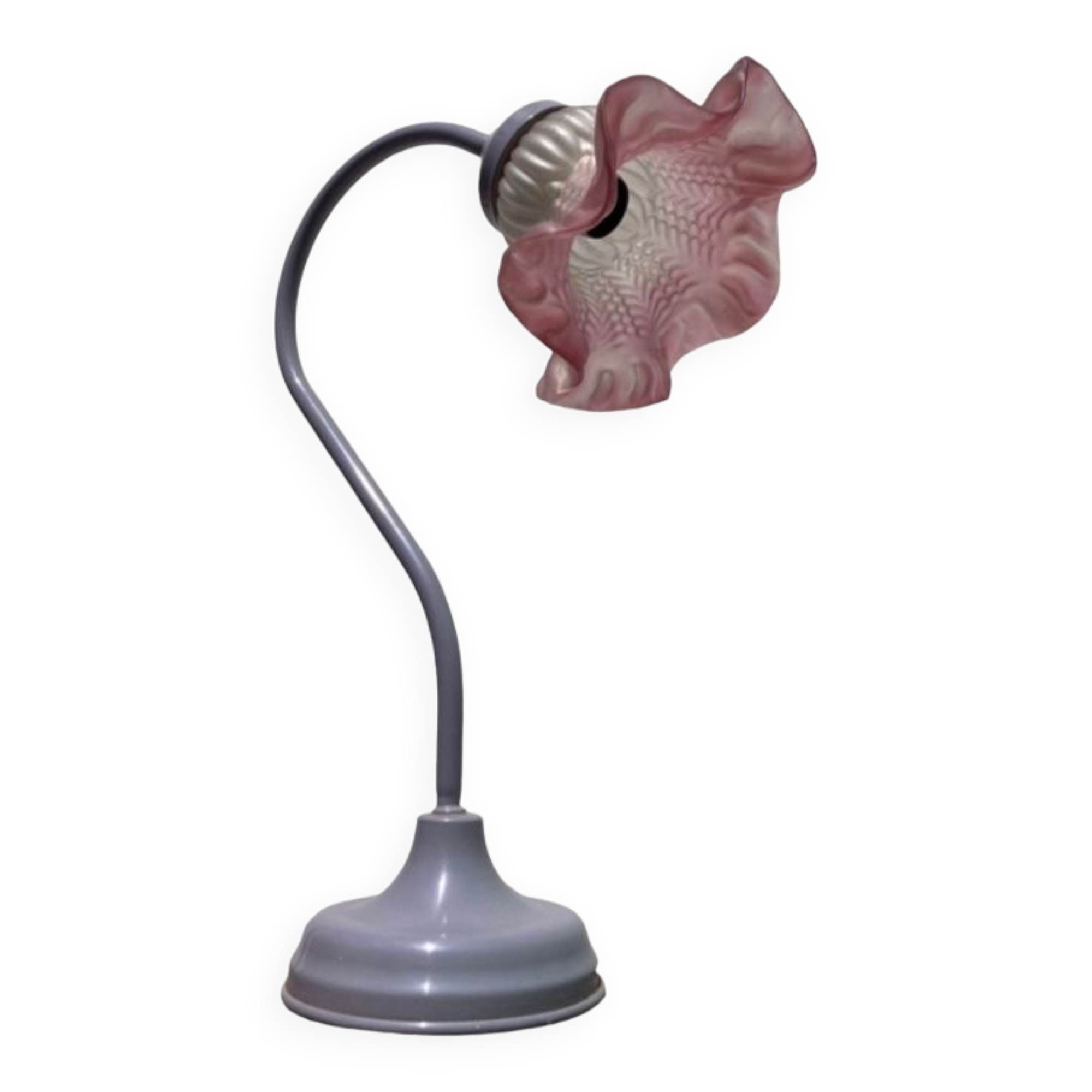 Swan lamp Delmas 1970 in metal and molded glass purple and white