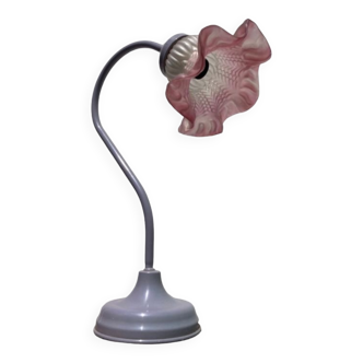 Lampe cygne Delmas 1970 en métal et verre moulé violet et blanc