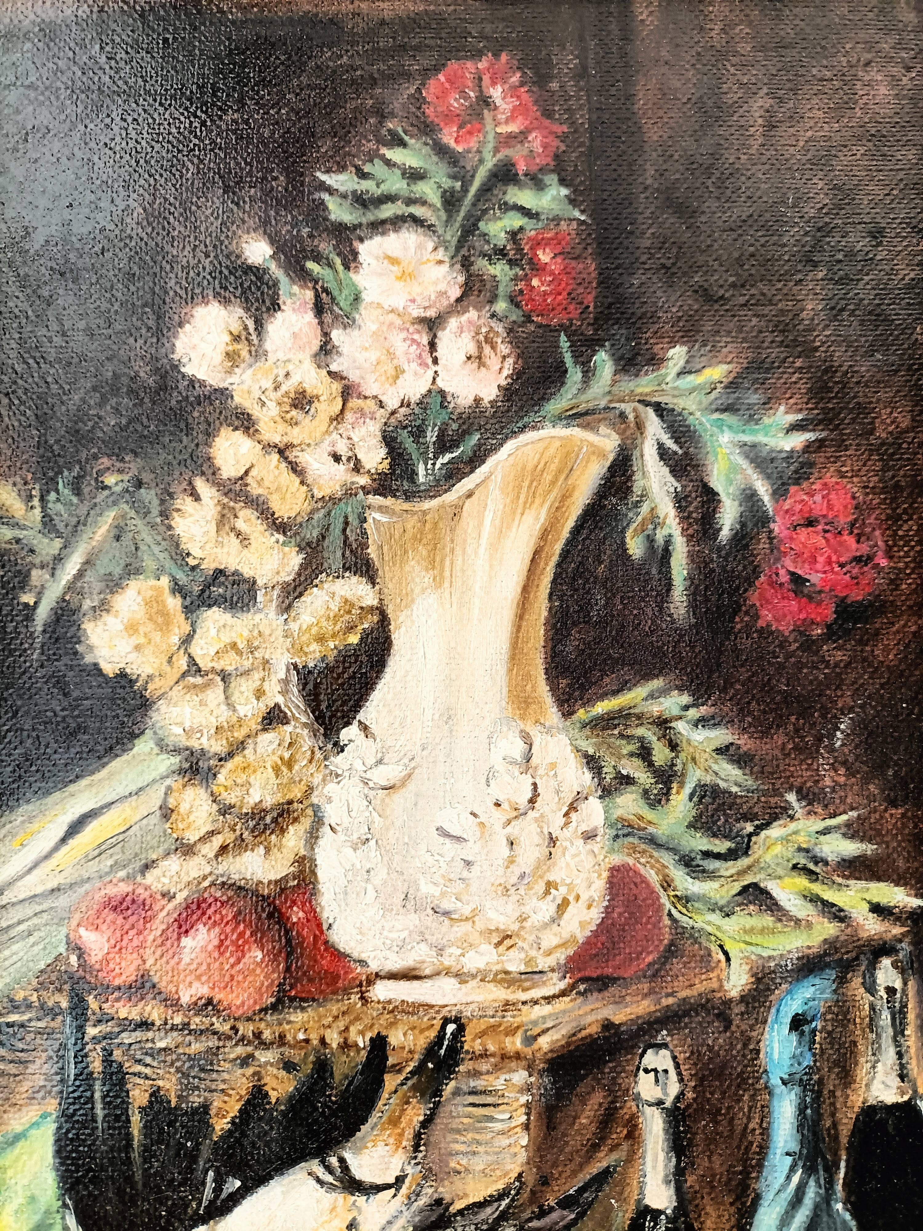 Oil painting on canvas still life signed