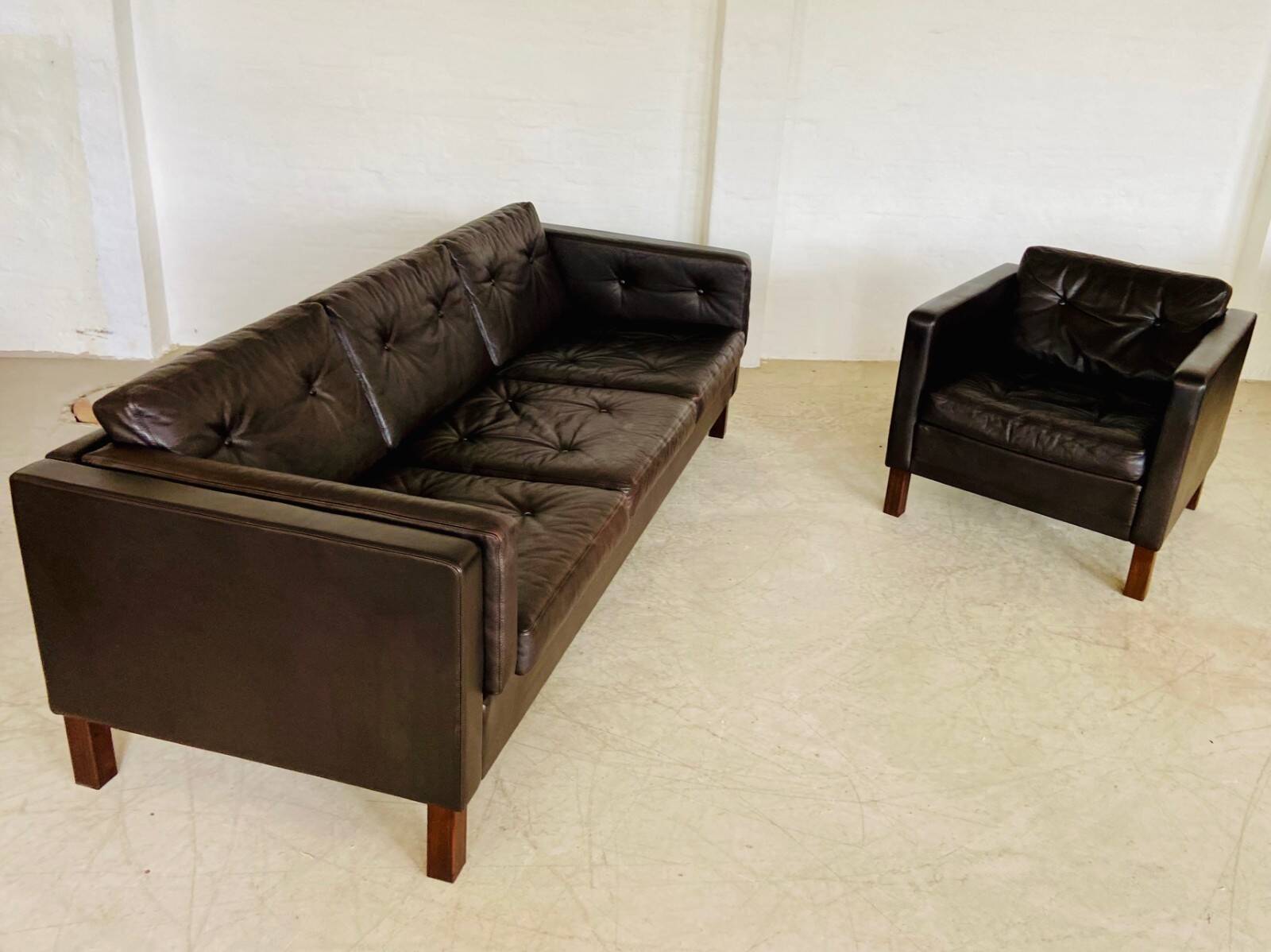 Vintage Danish Erik Jørgensen brown leather 3 seater sofa