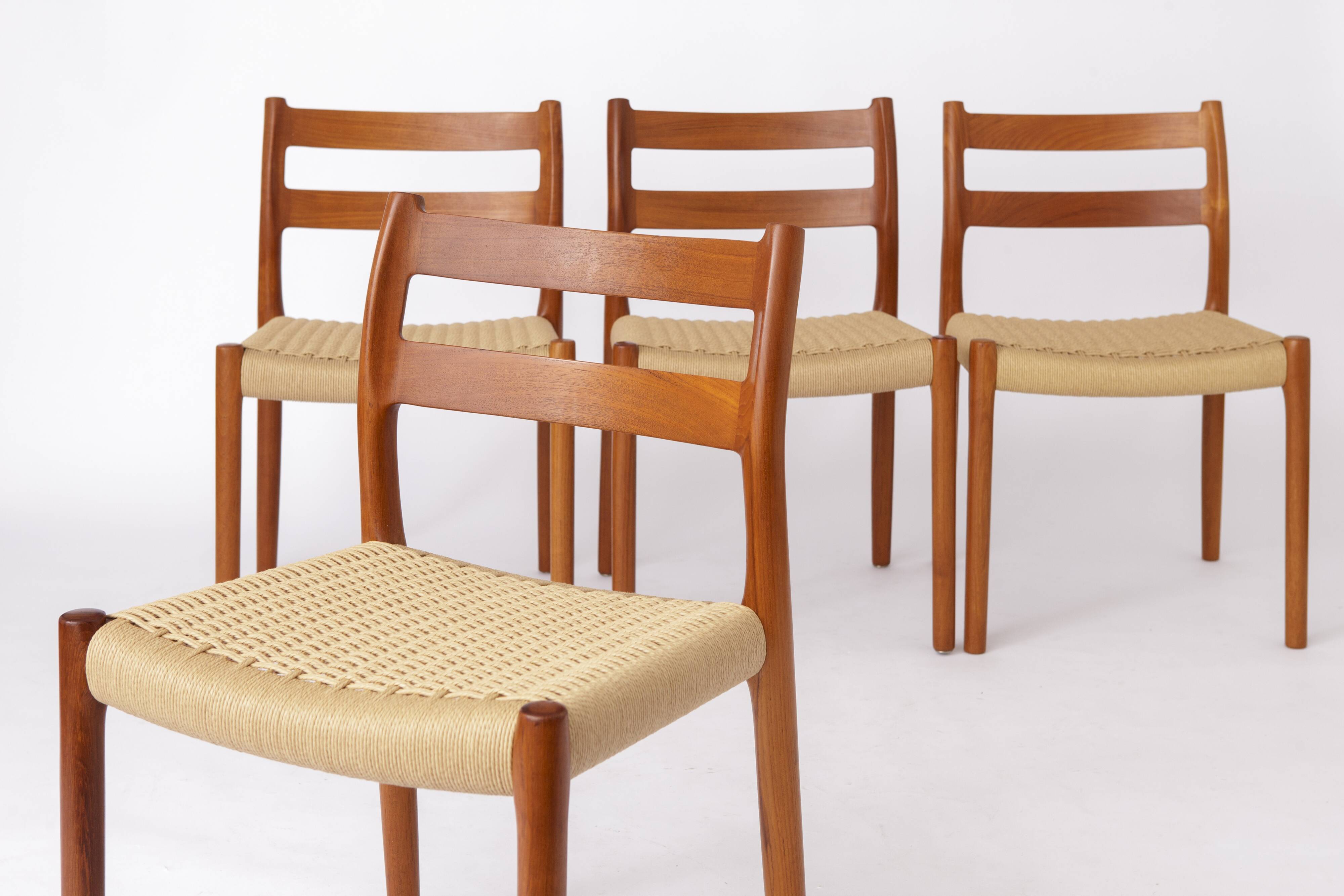 Set of 4 Niels Otto Møller Model 84 Chairs – Danish Teak & Paper Cord, 1970