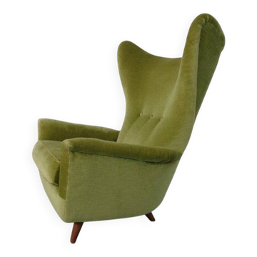 Italian Mohair Wingback Chair, 1950s