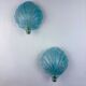 Pair of shell-shaped frosted blue Murano glass wall sconces, Italy, 1970s