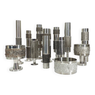 Set of 13 brutalist Space Age vases in steel – BMF, Germany, circa 1970