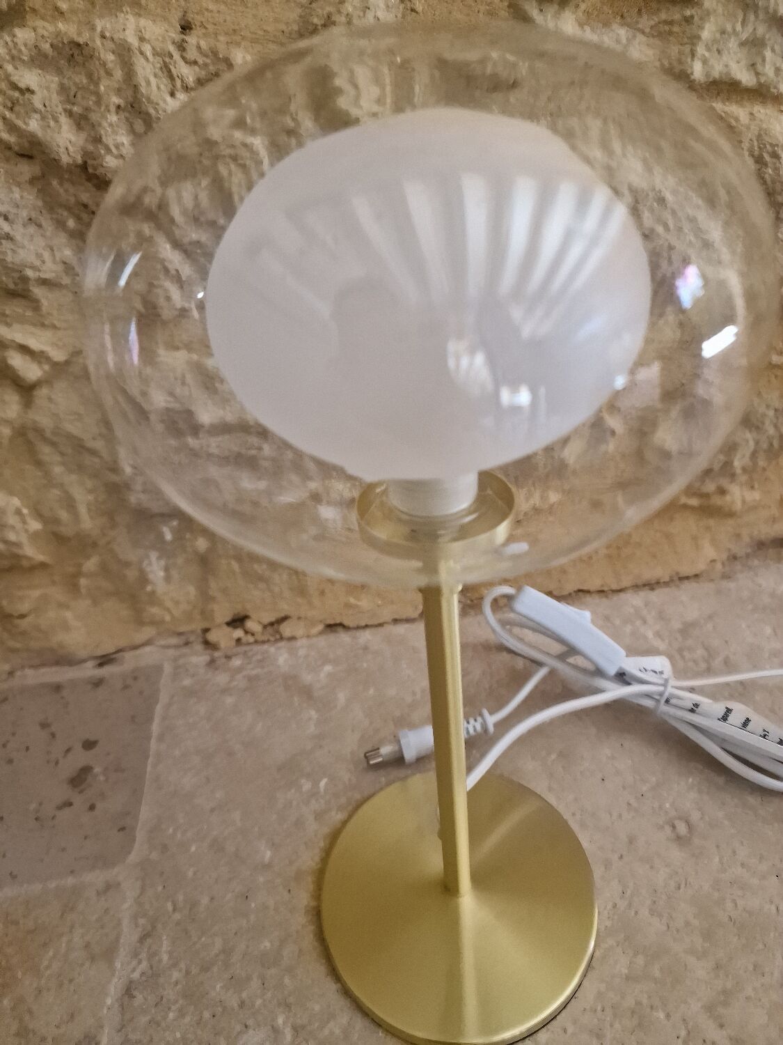 Glass and brass lamp