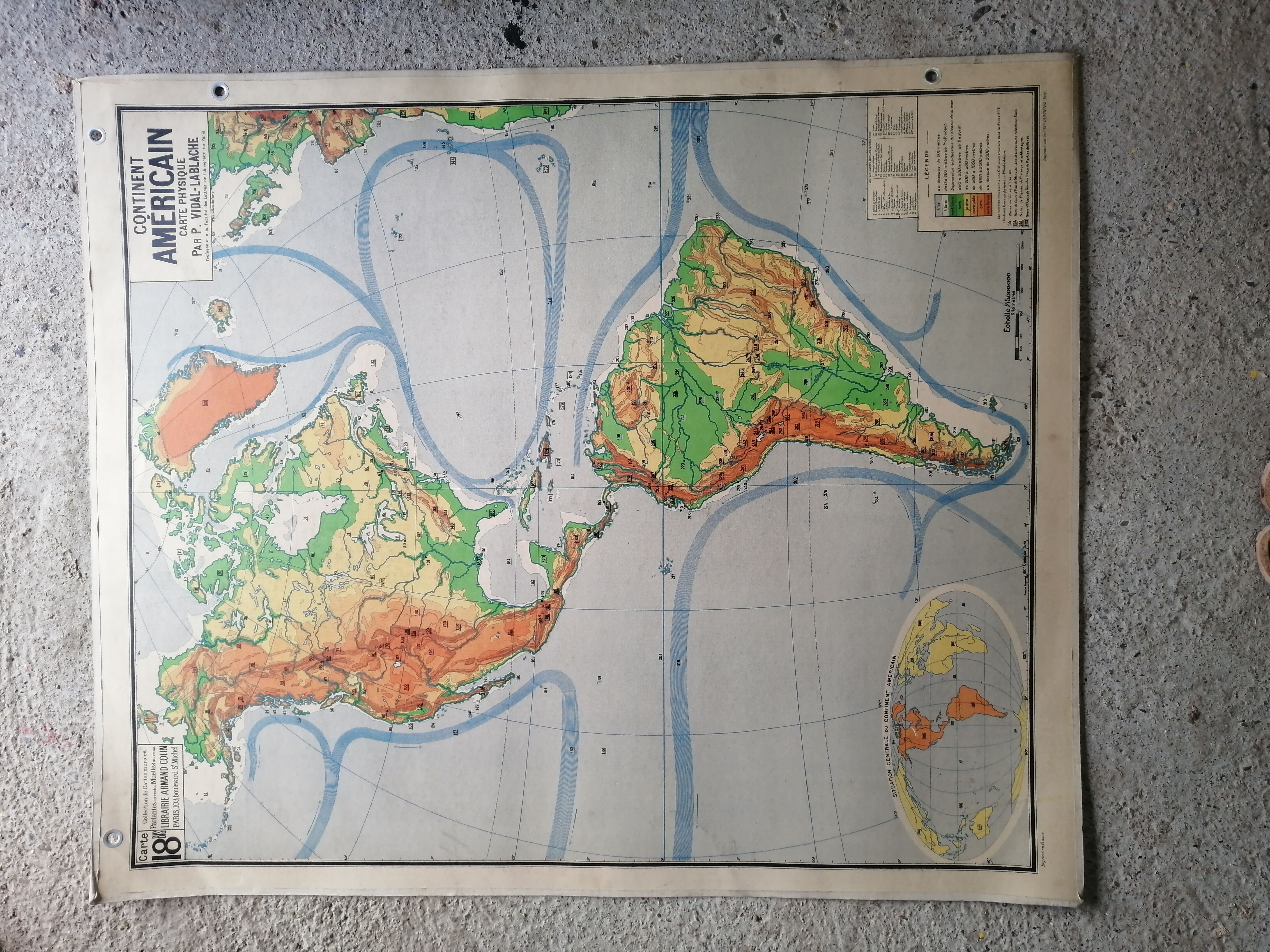 Vintage school map Lablache American Continent - USA