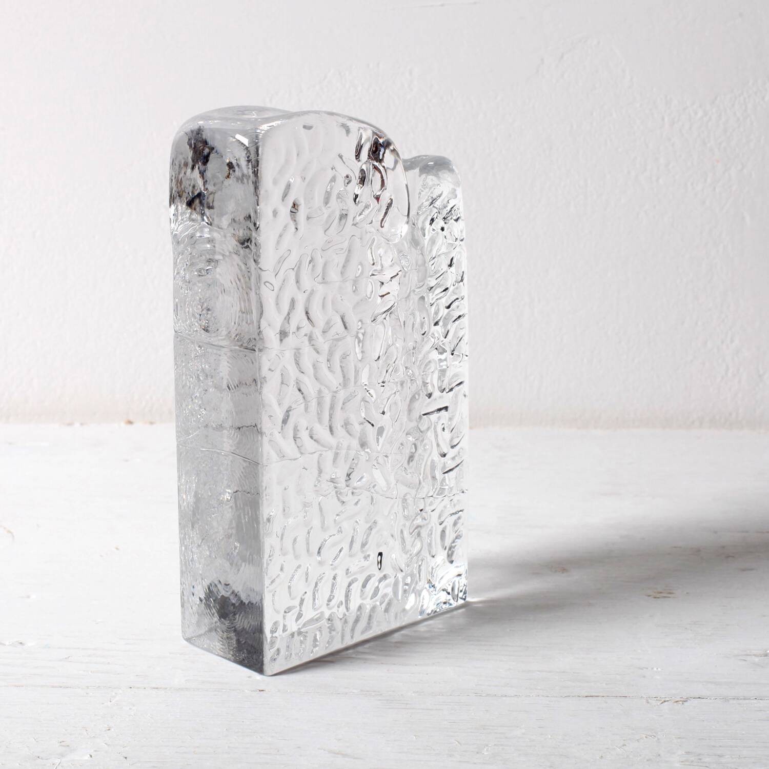Mid-century Single Flower Textured Glass Block Bud Vase / Germany / 1960s