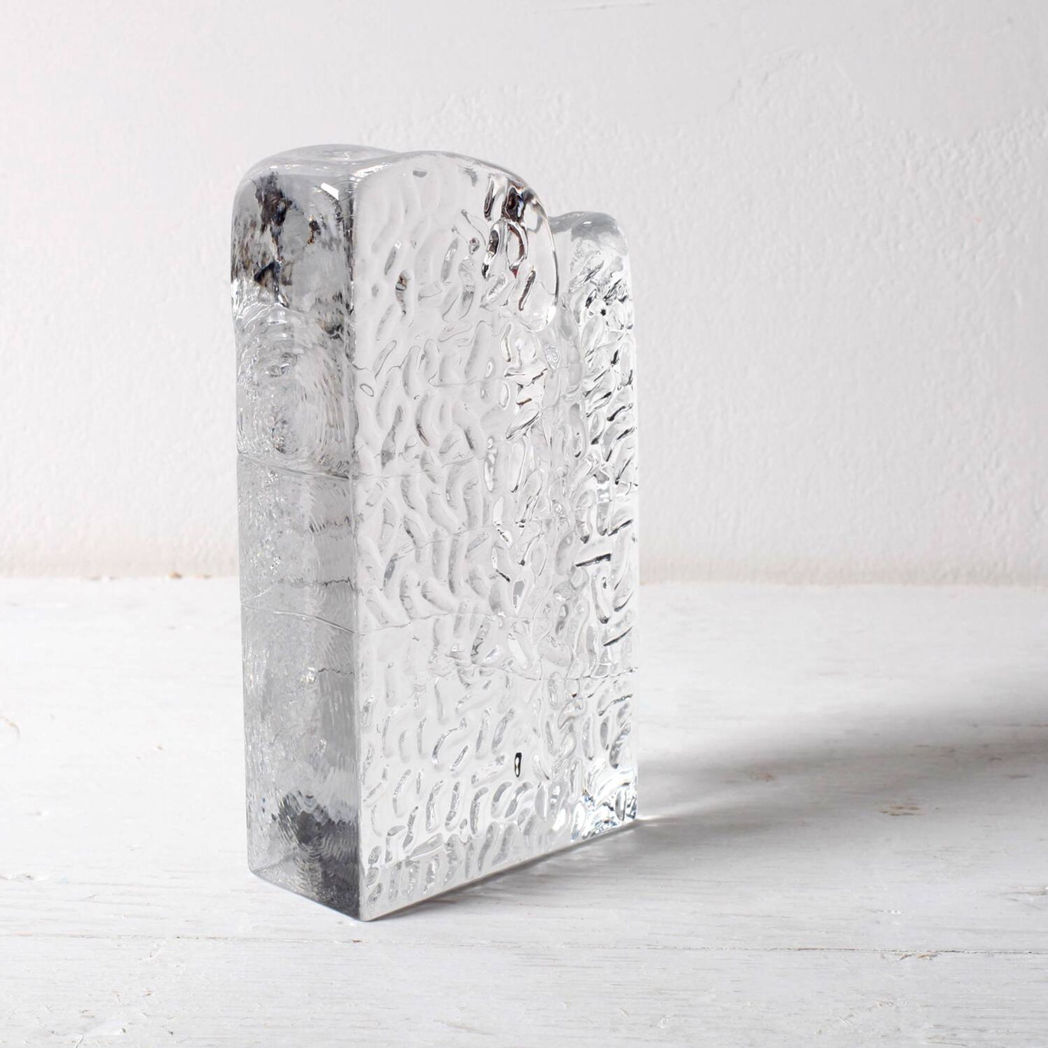 Mid-century Single Flower Textured Glass Block Bud Vase / Germany / 1960s