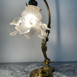 Bronze and glass paste swan neck lamp from the 1960s.
