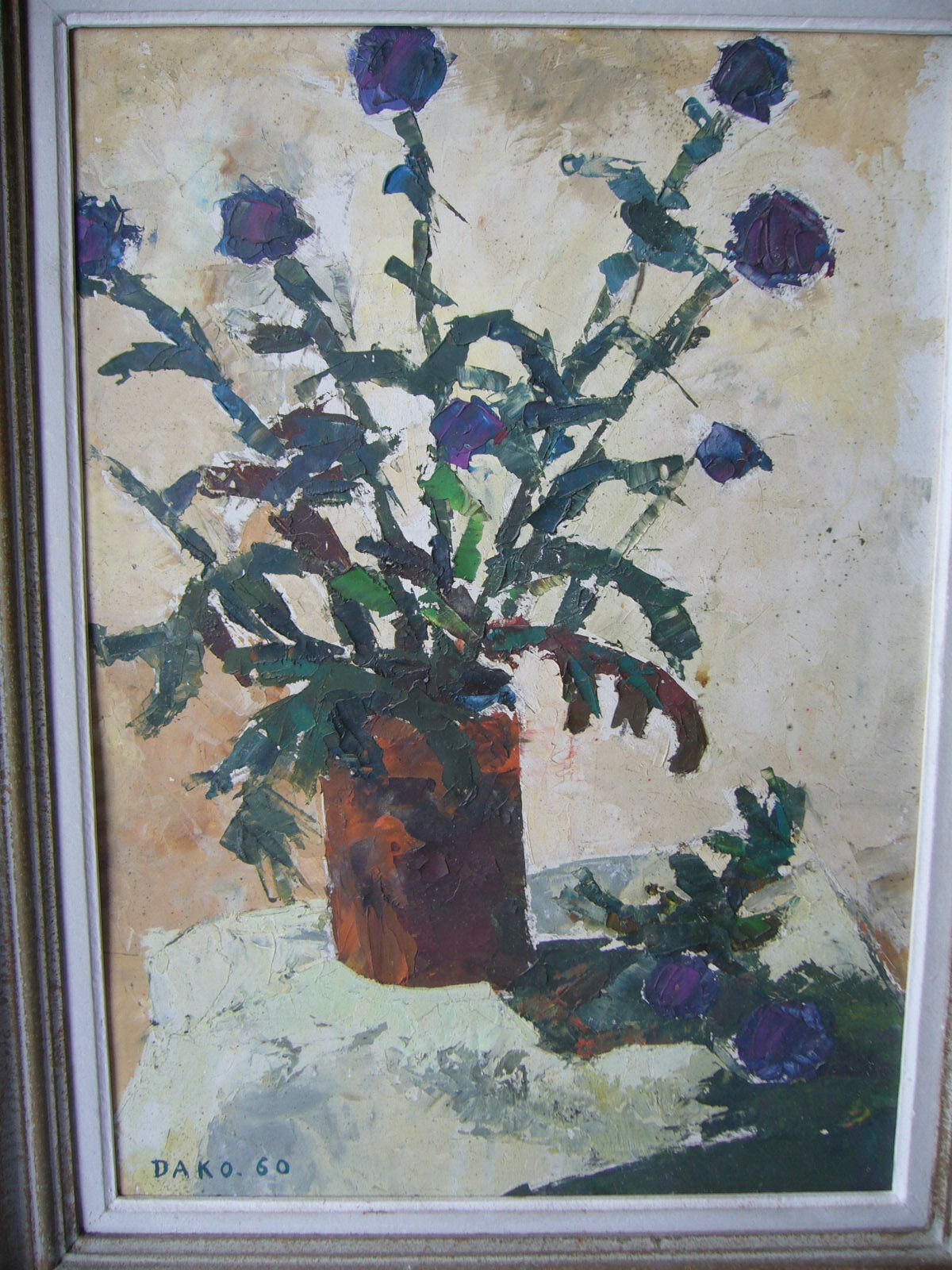 oil on cardboard table represents a bouquet. signed,dated