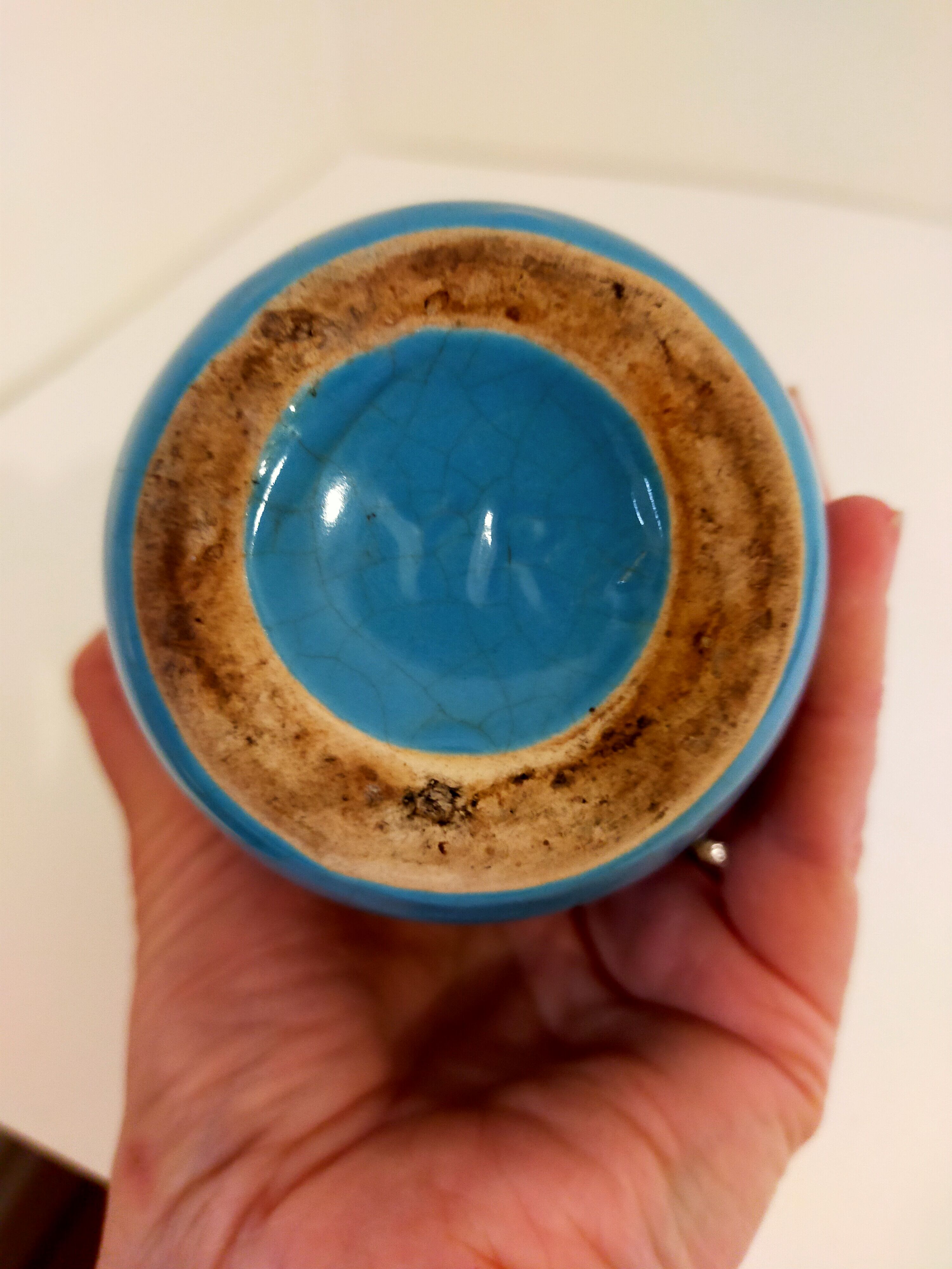 Turquoise blue vase brand YR