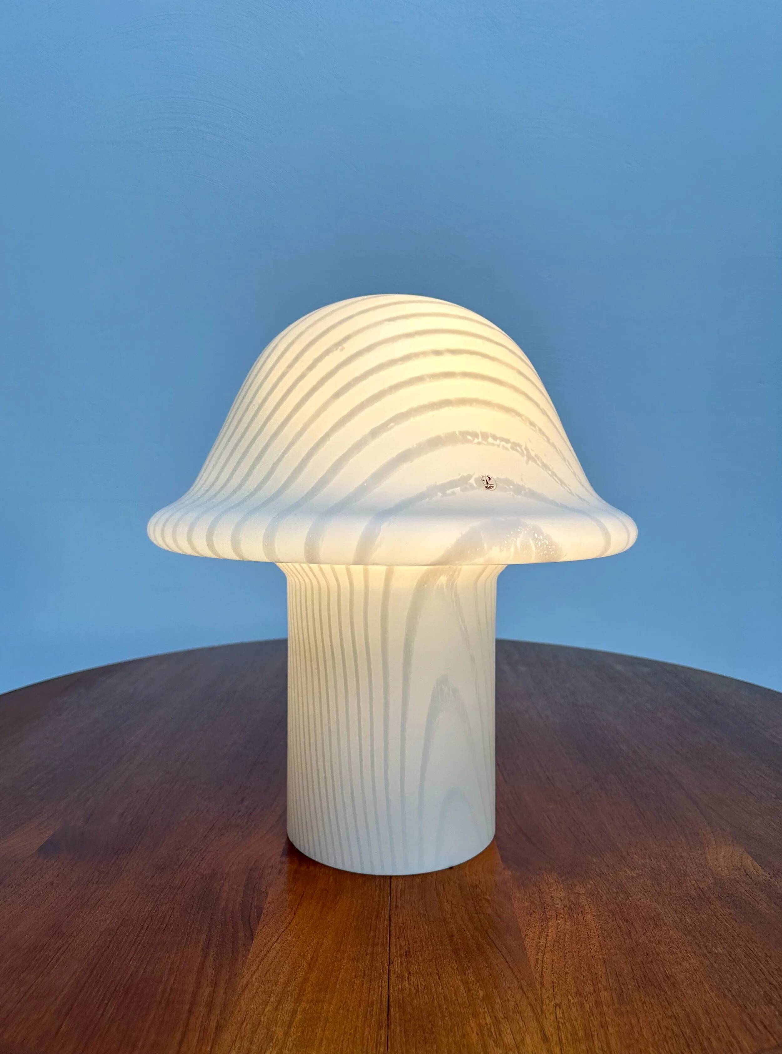 1970s Vintage Zebra Mushroom Glass Table Lamp by Peill & Putzler