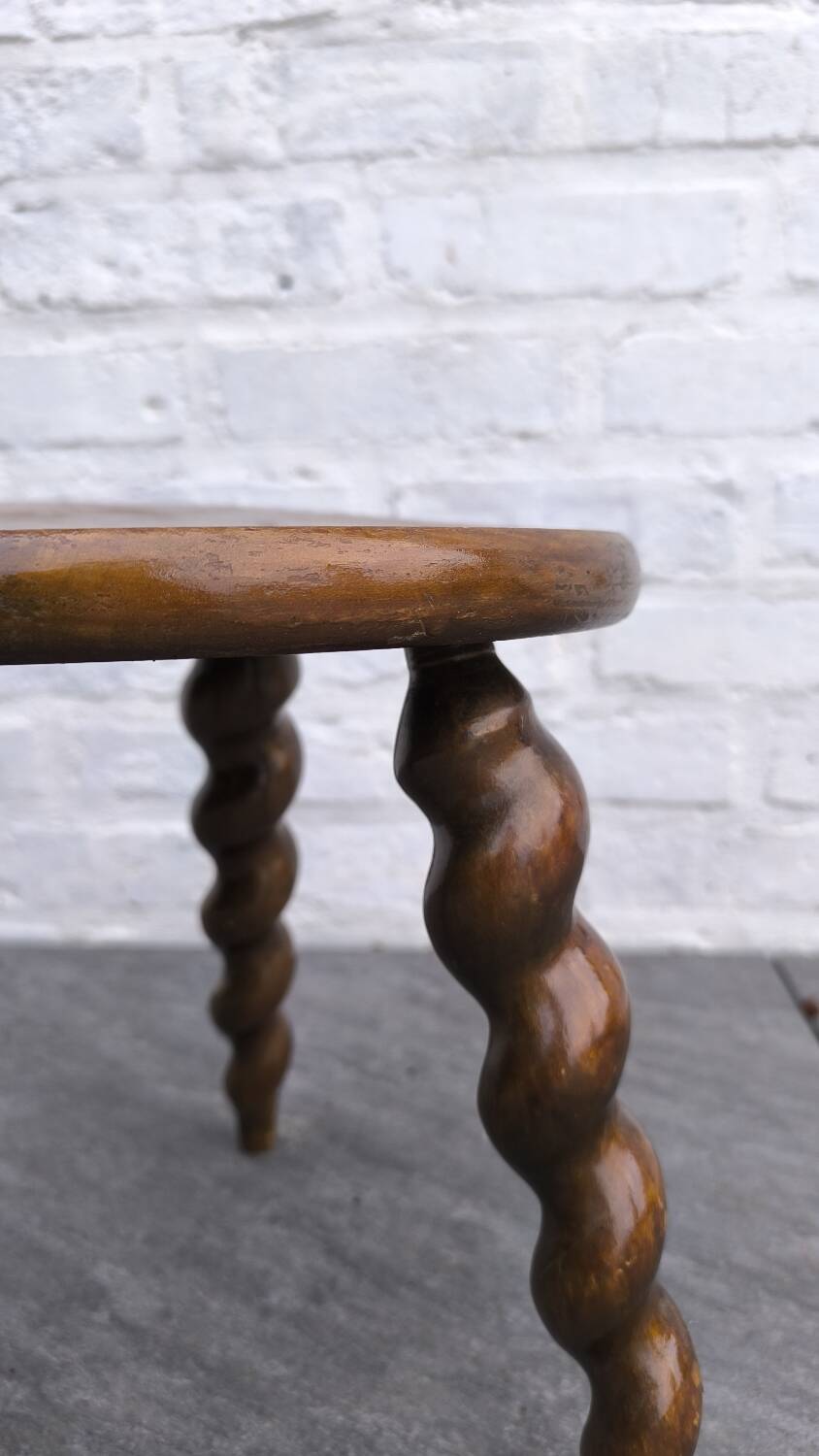 Turned wooden tripod stool