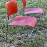 Pair of chairs by David Rowland, US Design, 1976, red metal and chrome