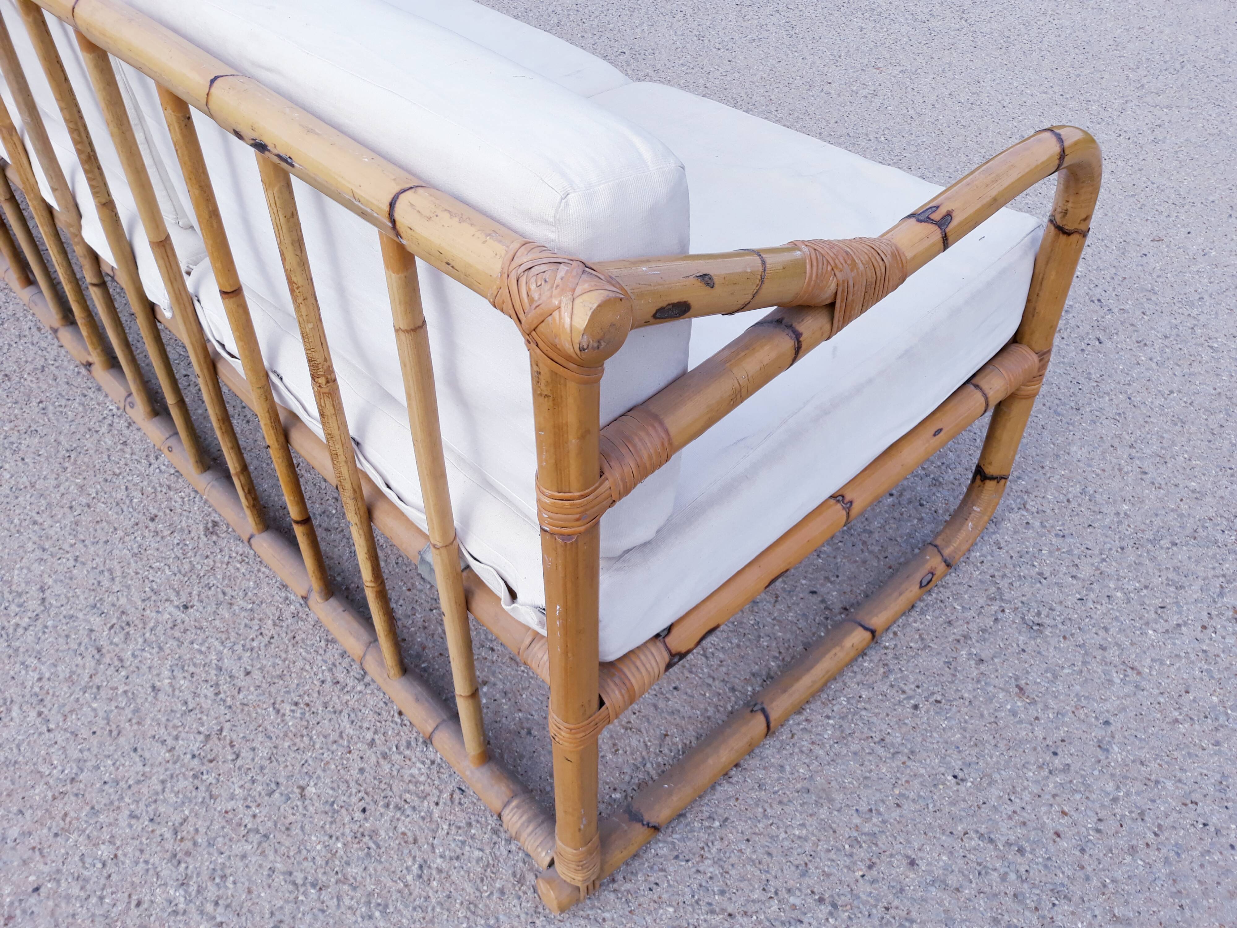 Sofa bench 3-seater vintage rattan