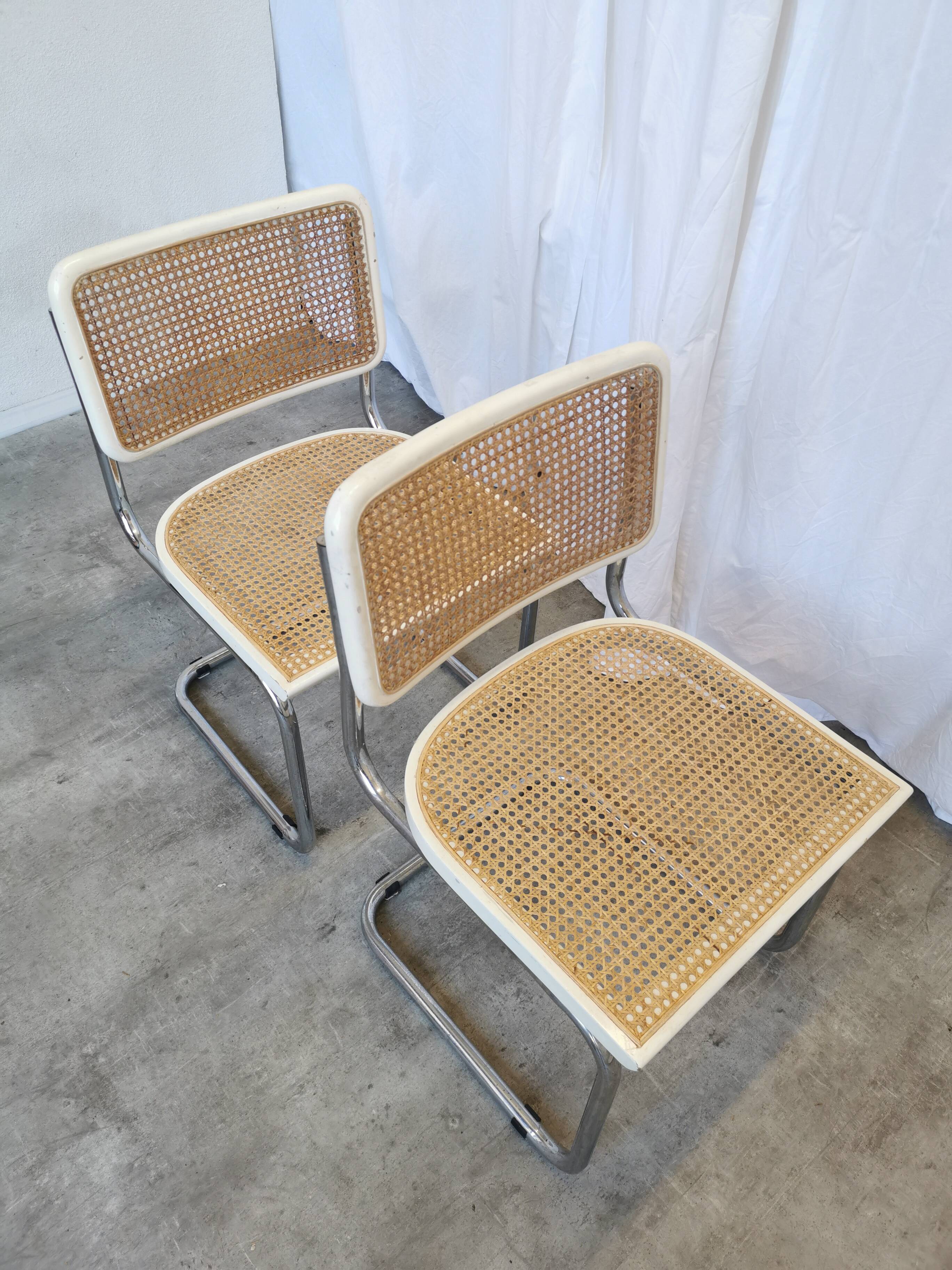 Ensemble de 2 chaises Cesca vintage de Marcel Breuer : chaises de salle à manger en osier style Mid-Century Modern