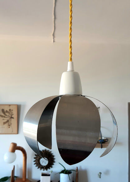 Flower pendant lamp in brushed steel 1970